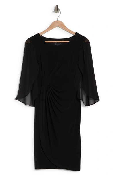 Connected Apparel Chiffon Cape Sleeve Dress In Black