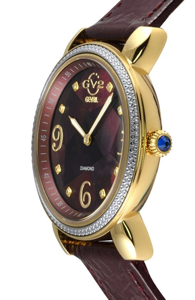 Gv2 Ravenna Swiss Quartz Diamond Accent Leather Strap Watch, 37mm In Maroon