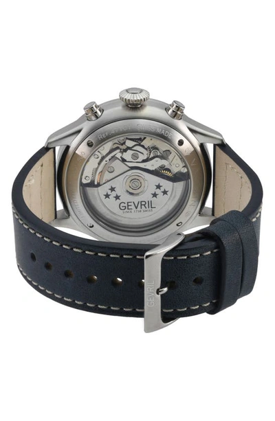 Shop Gevril Vaughn Automatic Chronograph Leather Strap Watch, 44mm In Blue
