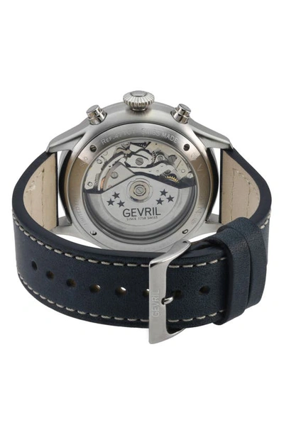 Gevril Vaughn Automatic Chronograph Leather Strap Watch, 44mm In Blue