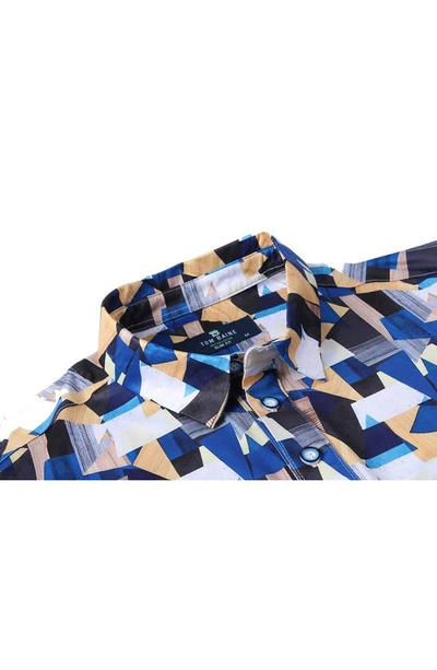 Tom Baine Patterned Slim Fit Performance Golf Polo In Royal