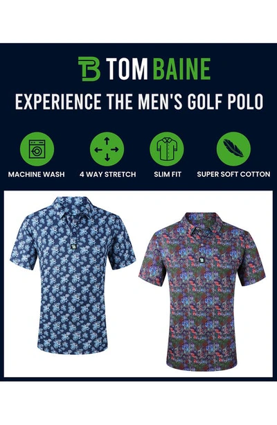 Shop Tom Baine Patterned Slim Fit Performance Golf Polo In Navy