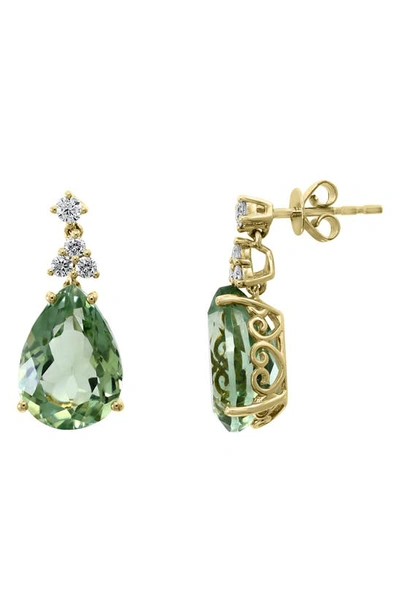 Shop Effy 14k Gold Diamond & Prasiolite Teardrop Earrings In Green
