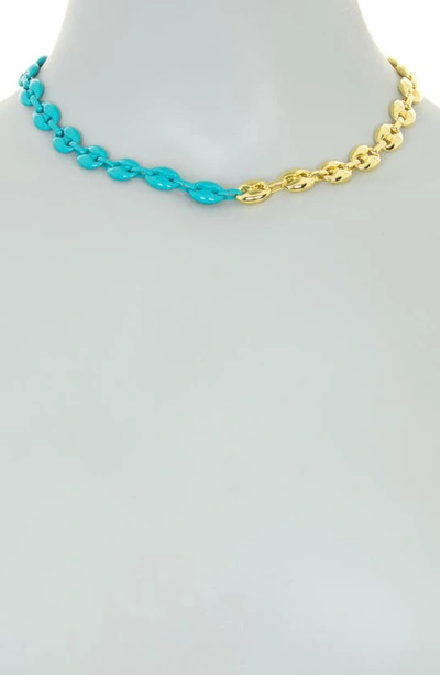 Shop Meshmerise 18k Gold Plate Enamel Puffed Mariner Chain Necklace In 18kt Yellow Plated Brass
