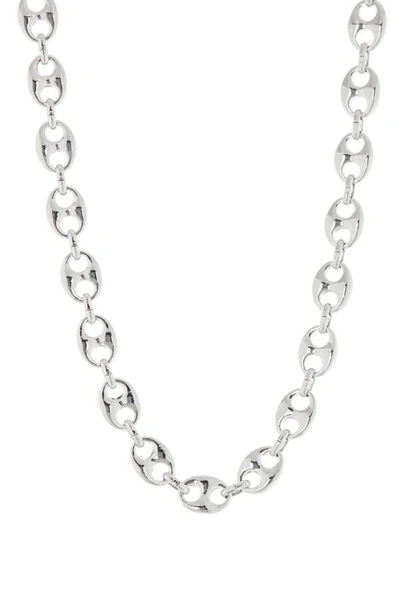 Meshmerise 18k White Gold Plate Puffed Mariner Chain Necklace In 18kt White Plated Brass