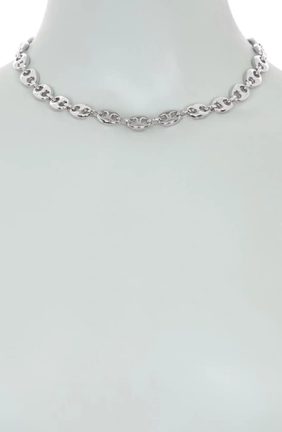 Meshmerise 18k White Gold Plate Puffed Mariner Chain Necklace In 18kt White Plated Brass