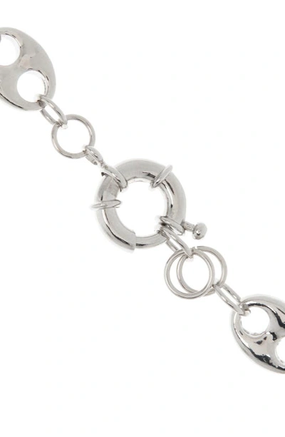 Meshmerise 18k White Gold Plate Puffed Mariner Chain Necklace In 18kt White Plated Brass