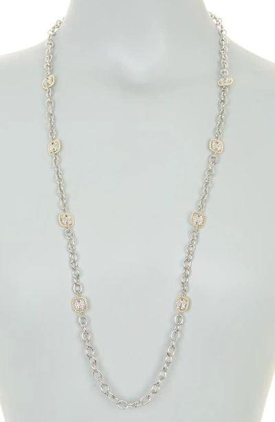 Shop Meshmerise Two-tone Cz Twisted Station Necklace In 18kt Two Tone Plated Brass