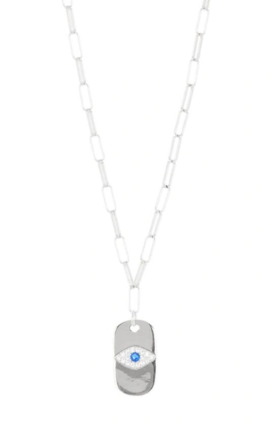 Shop Meshmerise Cz Evil Eye Pendant Necklace In 18kt White Plated Brass