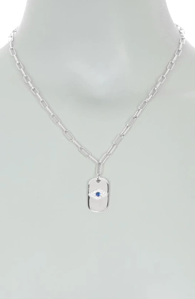 Shop Meshmerise Cz Evil Eye Pendant Necklace In 18kt White Plated Brass