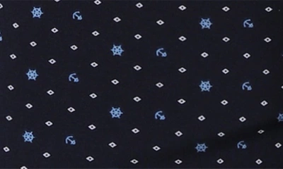 Tom Baine Anchor Print Slim Fit Short Sleeve Performance Stretch Button-up Shirt In Navy Blue