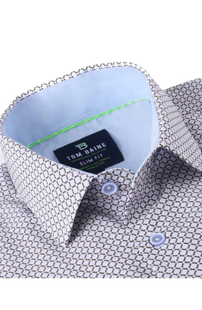 Tom Baine Slim Fit Performance Short Sleeve Geometric Button Down In White