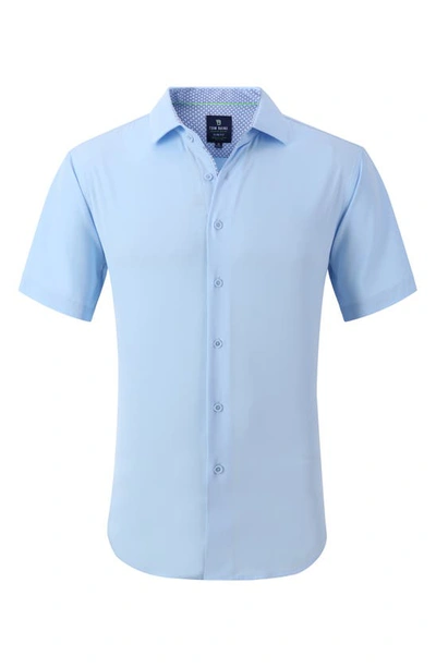 Shop Tom Baine Slim Fit Short Sleeve Performance Stretch Button-up Shirt In Sky
