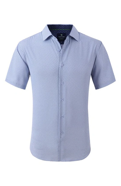 Shop Tom Baine Slim Fit Short Sleeve Performance Stretch Button-up Shirt In Blue