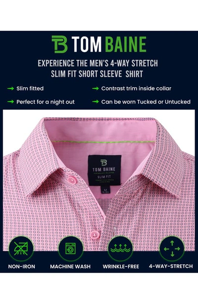 Tom Baine Men's Slim Fit Short Sleeve Performance Button Down Dress Shirt In Pink