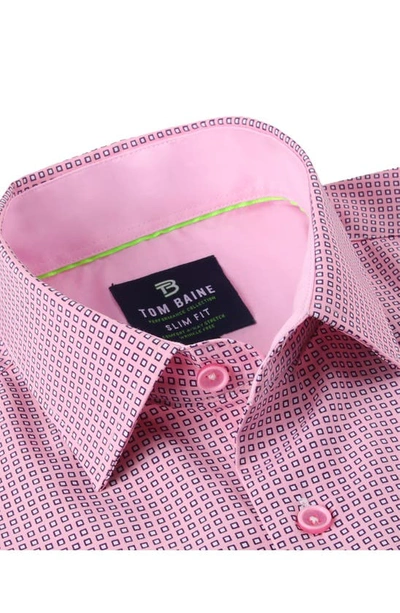 Tom Baine Men's Slim Fit Short Sleeve Performance Button Down Dress Shirt In Pink
