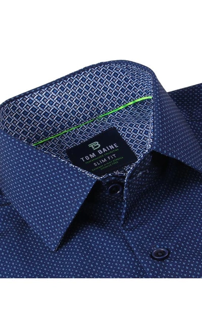 Tom Baine Slim Fit Short Sleeve Performance Stretch Button-up Shirt In Navy Blue