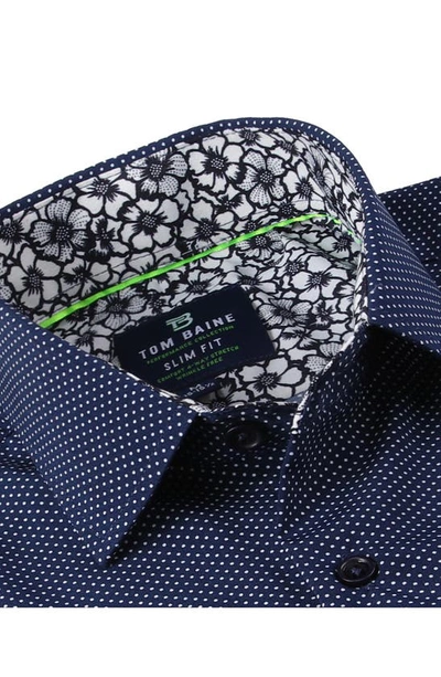 Tom Baine Slim Fit Short Sleeve Performance Stretch Button-up Shirt In Navy Blue