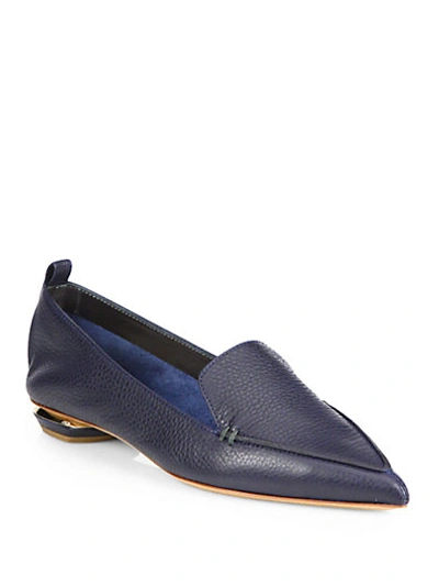 Shop Nicholas Kirkwood Textured Leather Point-toe Loafers In Navy