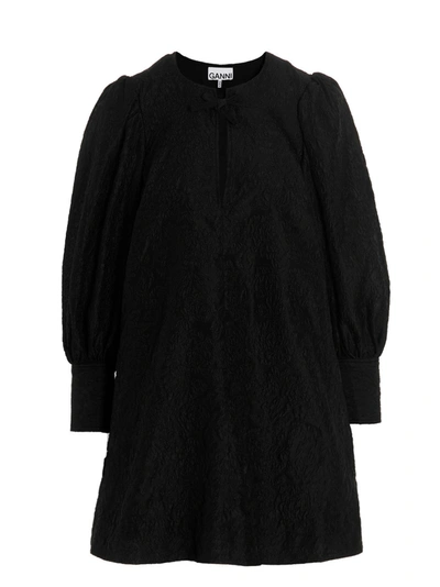 Shop Ganni Jacquard Taffeta Dress In Black