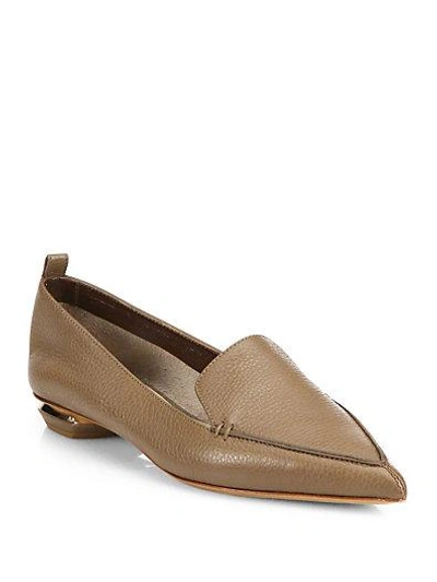 Shop Nicholas Kirkwood Textured Leather Point-toe Loafers In Taupe