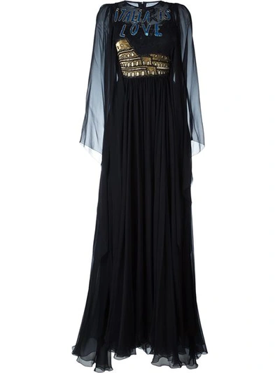 Dolce & Gabbana Long Chiffon Dress With Colosseum In Black