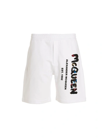 Shop Alexander Mcqueen Logo Print Shorts In White/black