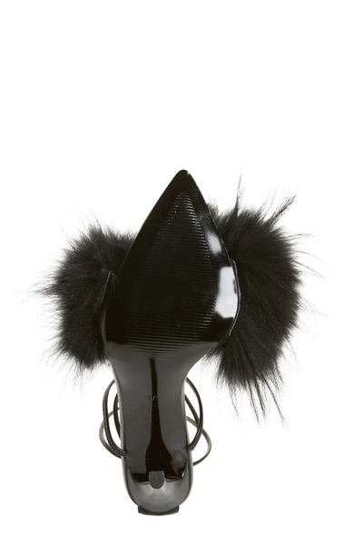 Shop Azalea Wang Bunny Faux Feather Ankle Wrap Sandal In Black