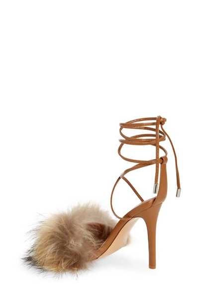 Shop Azalea Wang Bunny Faux Feather Ankle Wrap Sandal In Brown