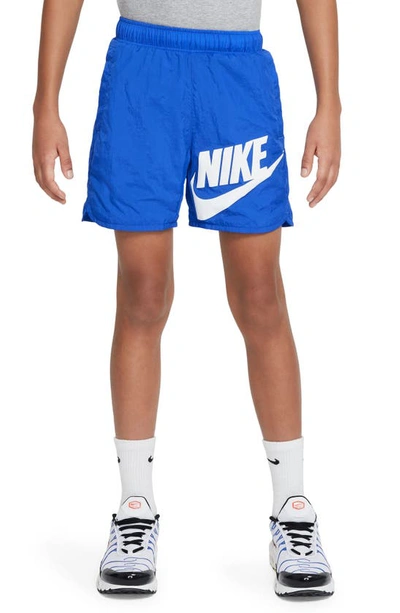 Shop Nike Kids' Woven Athletic Shorts In Game Royal/ White