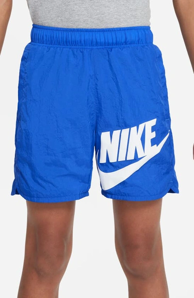 Shop Nike Kids' Woven Athletic Shorts In Game Royal/ White