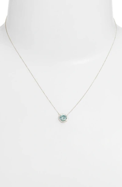 Shop Lightbox 1-carat Lab Grown Diamond Halo Pendant Necklace In Blue/ 14k White Gold