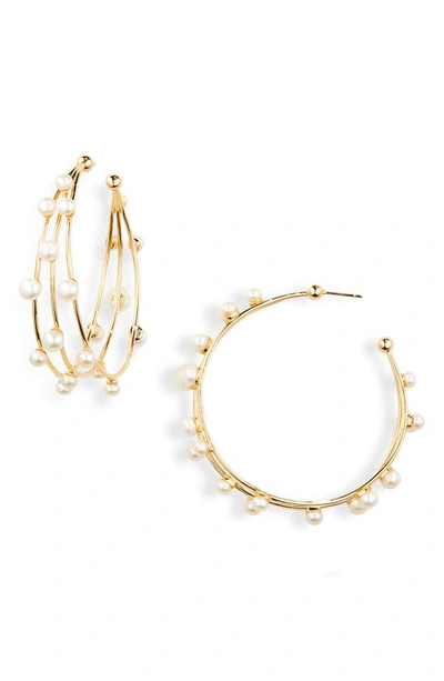 Shop Cult Gaia Shanti Imitation Pearl Hoop Earrings In Gold/ Pearl