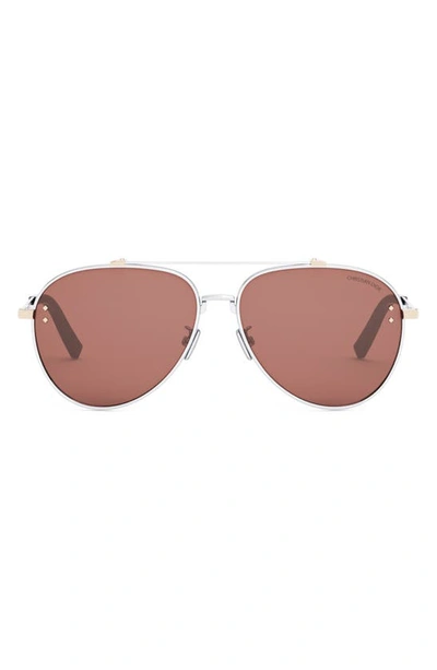 Shop Dior Cd Diamond A1u 59mm Pilot Sunglasses In Shiny Palladium / Bordeaux