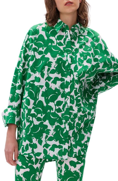 Shop Diane Von Furstenberg Caleb Oversize Button-up Shirt In Flora Nocturna Green