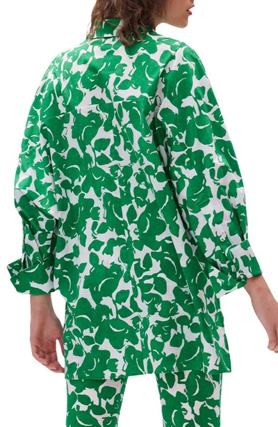 Shop Diane Von Furstenberg Caleb Oversize Button-up Shirt In Flora Nocturna Green