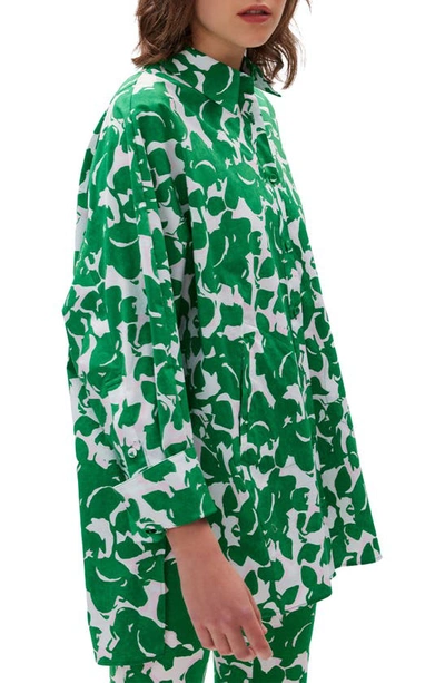 Shop Diane Von Furstenberg Caleb Oversize Button-up Shirt In Flora Nocturna Green