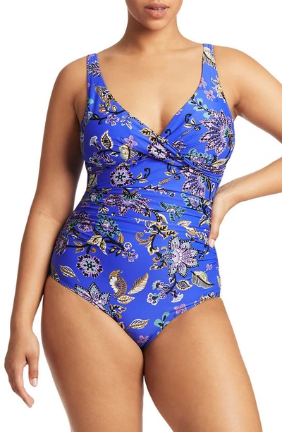 Shop Sea Level Cross Front Multifit One-piece Swimsuit In Cobalt