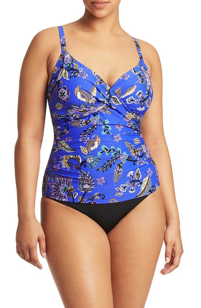 Shop Sea Level Dd- & E-cup Paisley Twist Front Tankini Top In Cobalt