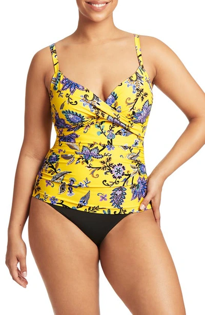 Shop Sea Level Dd- & E-cup Paisley Twist Front Tankini Top In Citrus