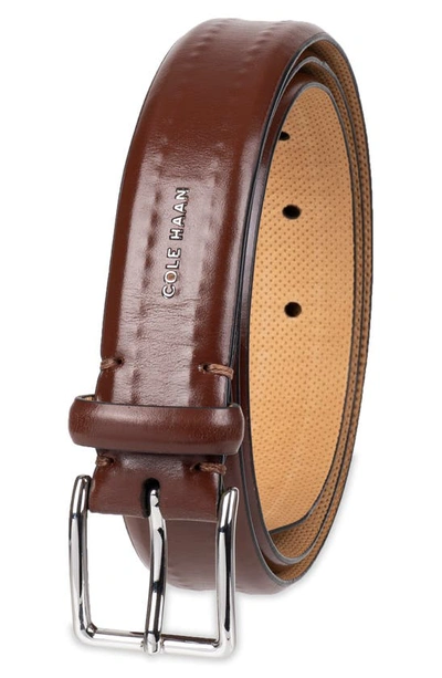 Cole Haan Fes Stitch Leather Belt In Tan