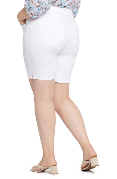 Shop Nydj Ella Print Side Slit Denim Shorts In Optic White