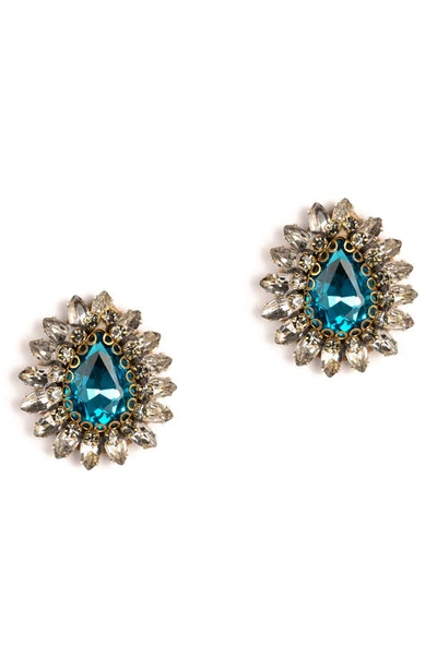 Shop Deepa Gurnani Leesha Crystal Post Earrings In Turquoise