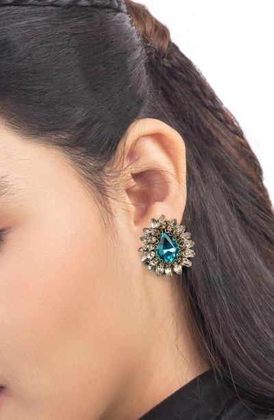 Shop Deepa Gurnani Leesha Crystal Post Earrings In Turquoise