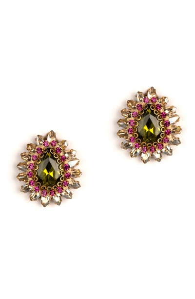 Shop Deepa Gurnani Leesha Crystal Post Earrings In Lime