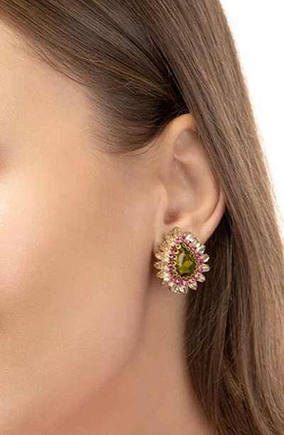 Shop Deepa Gurnani Leesha Crystal Post Earrings In Lime