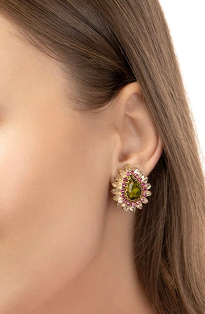 Deepa Gurnani Leesha Crystal Post Earrings In Lime
