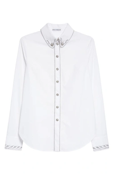 Shop Rabanne Embroidered Cotton Button-down Shirt In White/ Silver
