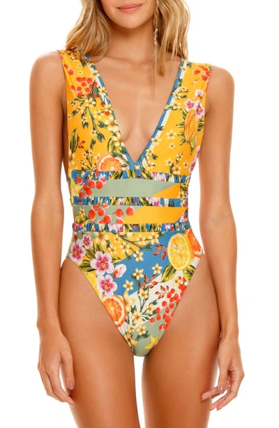 Shop Agua Bendita Julieta Plunge One-piece Swimsuit In Multicolor