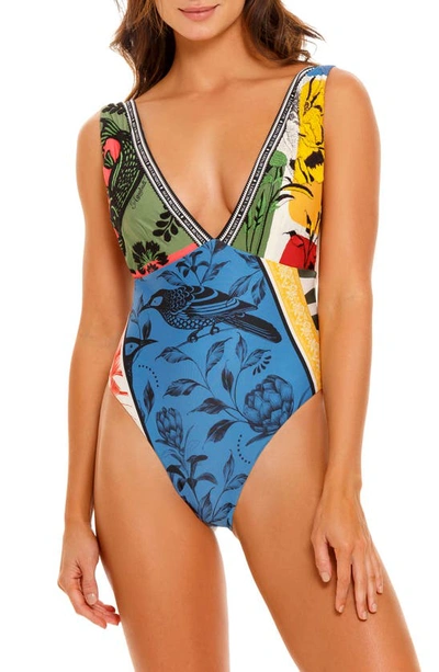 Shop Agua Bendita Tulipa Tout Plunge One-piece Swimsuit In Multicolor